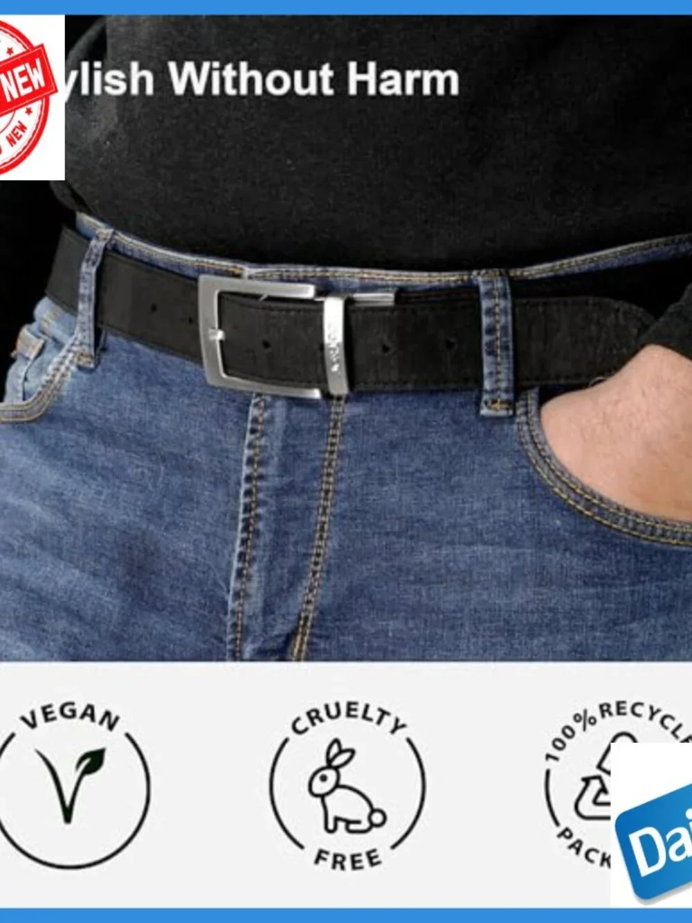 Reversible Vegan Cork Dress Belt Adjustable 1.37 Inch Wide Men's